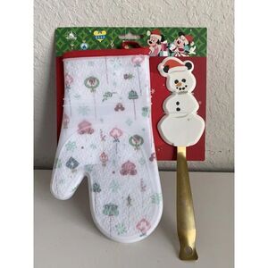 Disney Parks Christmas Holiday Mickey Snowman Silicone Oven Mitt & Spatula Set